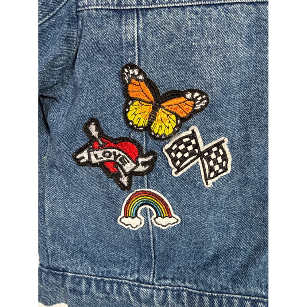 Miki Miette Denim Jacket Kids 3T Blue Excellent Patch Butterfly Rainbow Gem